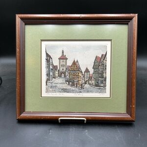 Framed Rothenberg Germany European Street Scene Print with Green Mat